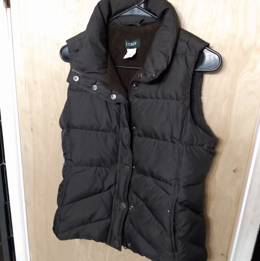 J Crew brown down puffer vest women's small